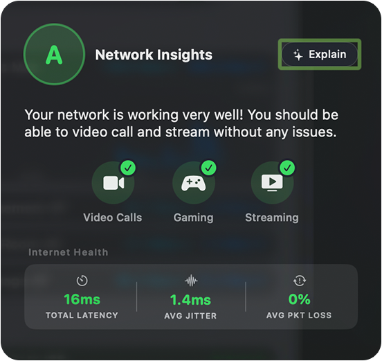 AI Network Advisor showing network health grade and analysis