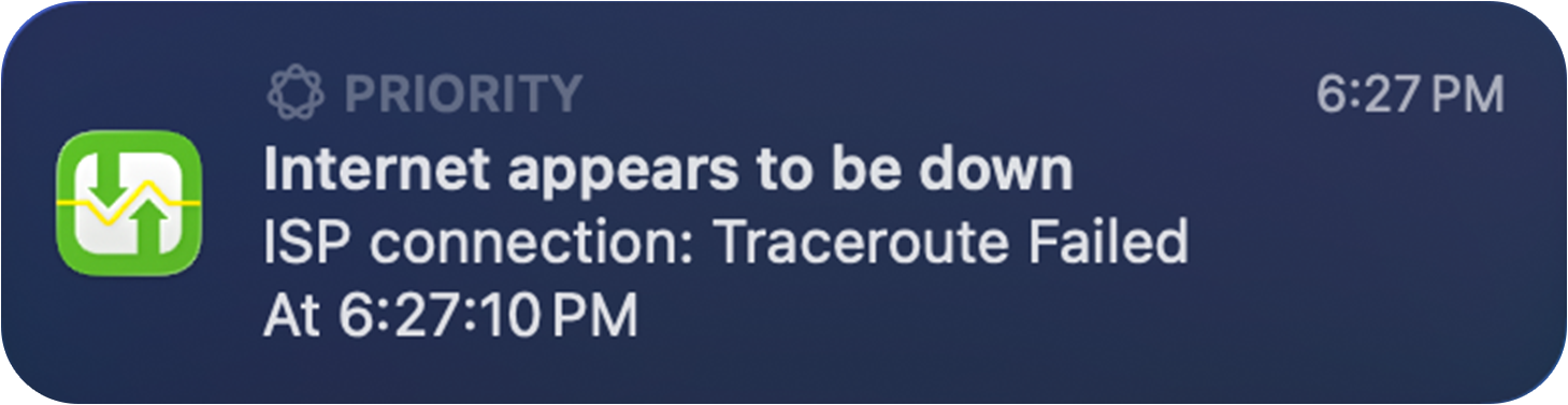 macOS notification: Internet appears to be down